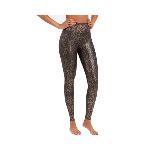 Spanx Faux Leather Leopard Print  Leggings Size Xsmall Leopard Shine Skinny NWT - Picture 1 of 6